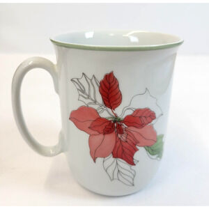 Vintage 1982 Block Spal Poinsettia Beer Mug Christmas Porcelain White Portugal